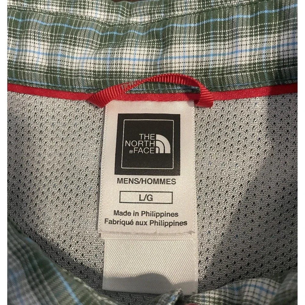 The North Face Button Up Shirt Mens Lg Green Plaid Short Sleeve Hiking Gorpcore